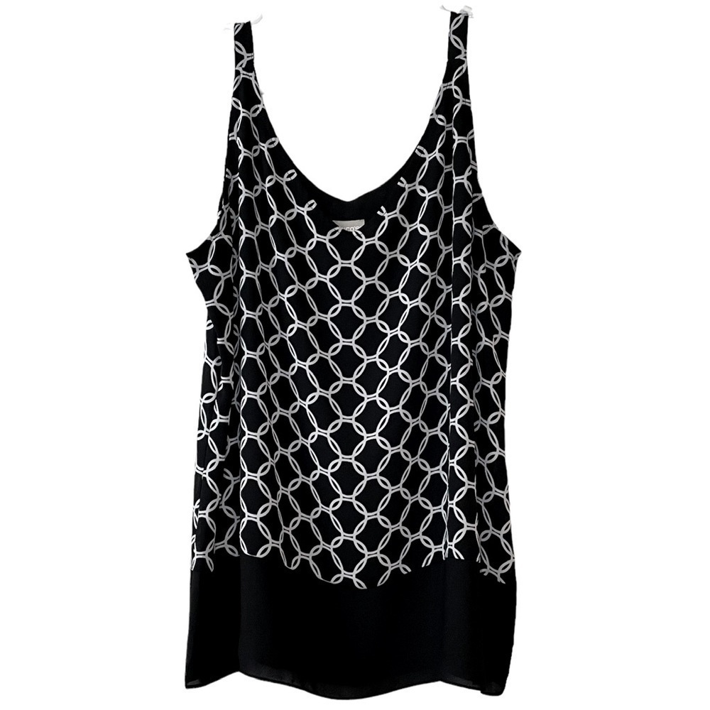 Chico's Black White Tank Top Scoop Neck Blouse Size 8/10 - Picture 1 of 16